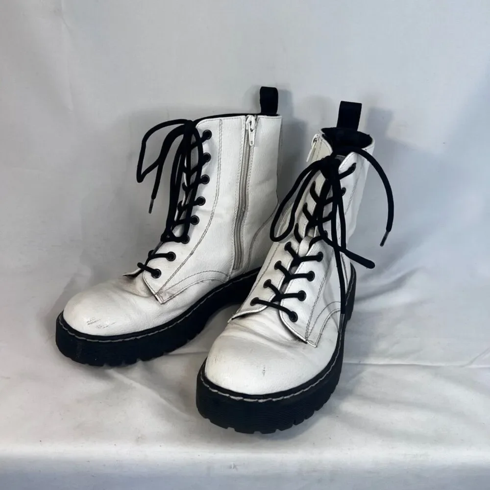Sincerely Jules White Lace Up "Harley" Combat Hiking Boots Y2K Skater Size 8.5M - Picture 13 of 16